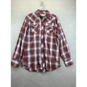 Wrangler Wrancher LT Pearl Snap Long Sleeve Red Blue Plaid Western Shirt Large